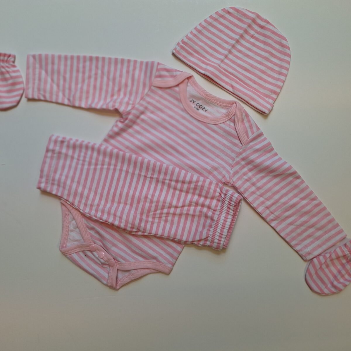 Elevate your little one's wardrobe with this adorable pink thick striped long sleeve bodysuit 4pc set. With its comfortable fit and versatile style, it's a must-have for any stylish baby. Add to cart now!