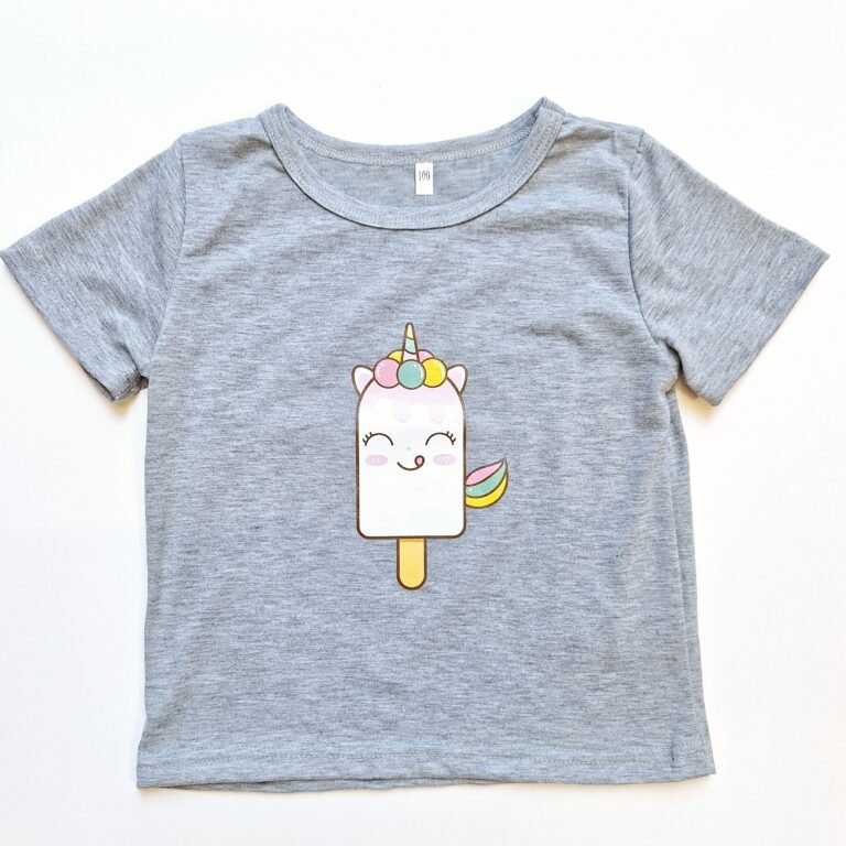 Girls Grey Unicorn Lolly T-Shirt