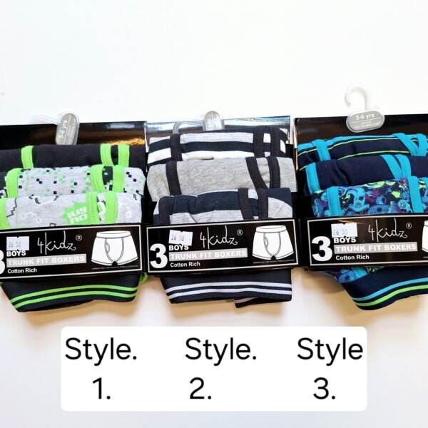 Three pairs of boxers featuring different colors and sizes, illustrating a range of options for personal choice.