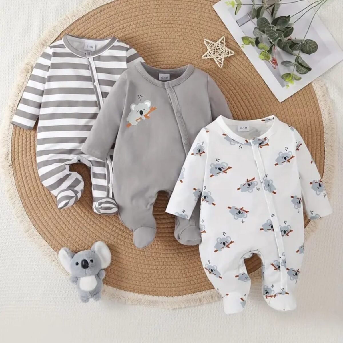 Discover the perfect blend of cuteness and comfort with our Baby’s Unisex Cute Koala Print 3pack Sleep suit. Featuring an adorable koala print and a unisex design, this sleepwear is ideal for your little one aged 6-9 months. Ensure cozy nights and sweet dreams with this must-have sleep suit.